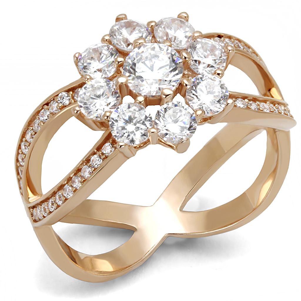 TS586 Rose Gold 925 Sterling Silver Ring featuring AAA Grade Clear CZ stone, showcasing elegance and luxury.