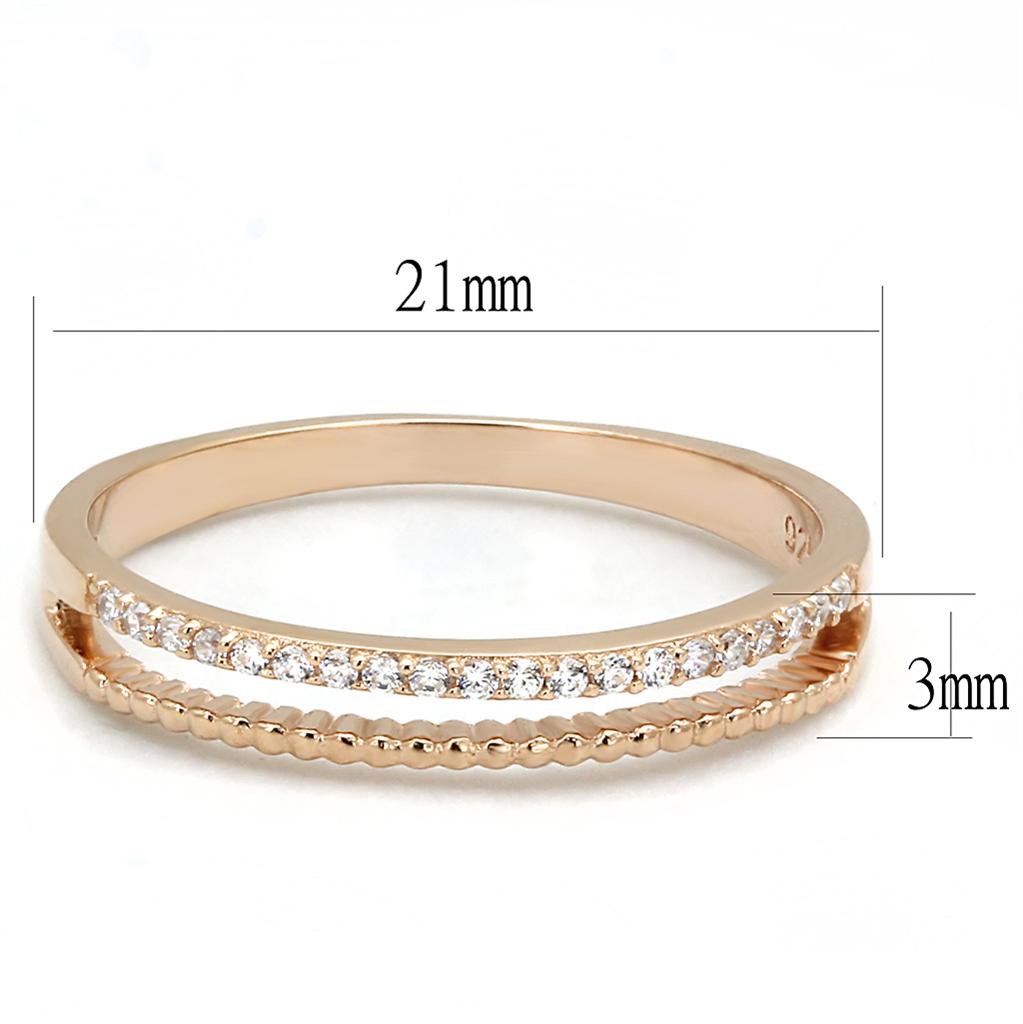 TS592 Rose Gold 925 Sterling Silver Ring featuring a clear AAA Grade CZ stone, showcasing its elegant design and luxurious finish.