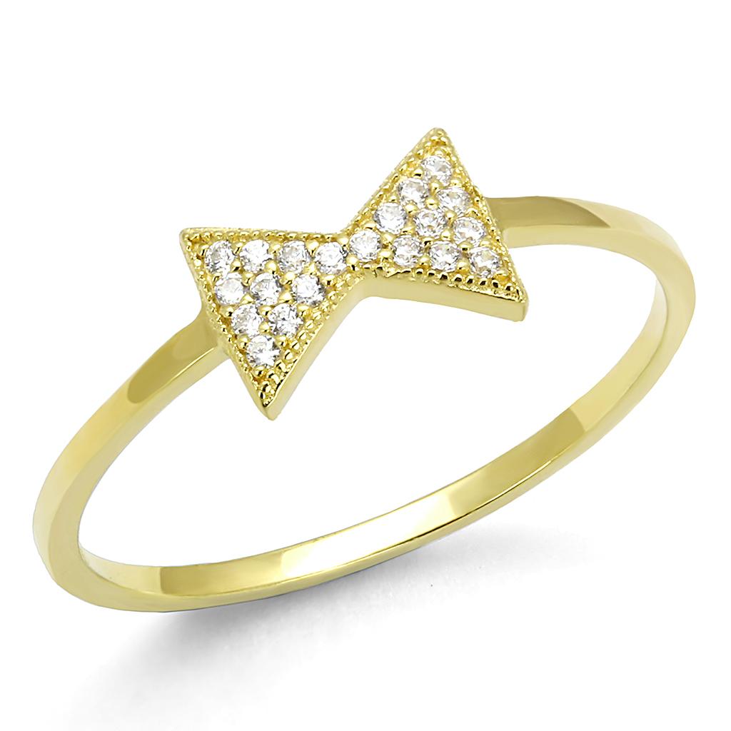 TS593 Gold 925 Sterling Silver Ring featuring a clear AAA Grade CZ stone, showcasing its elegant design and luxurious gold finish.