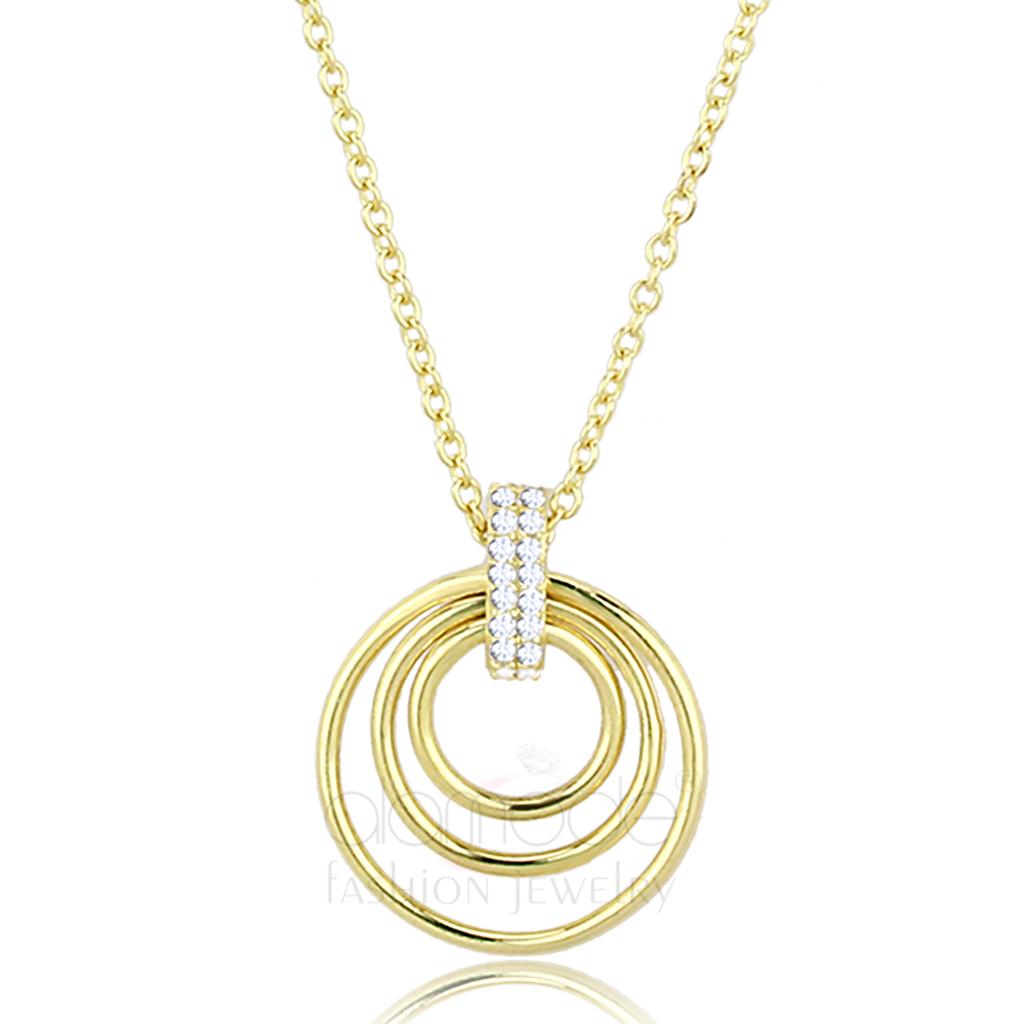 TS601 Gold 925 Sterling Silver Necklace featuring AAA Grade Clear CZ stone, showcasing its elegant design and luxurious finish.