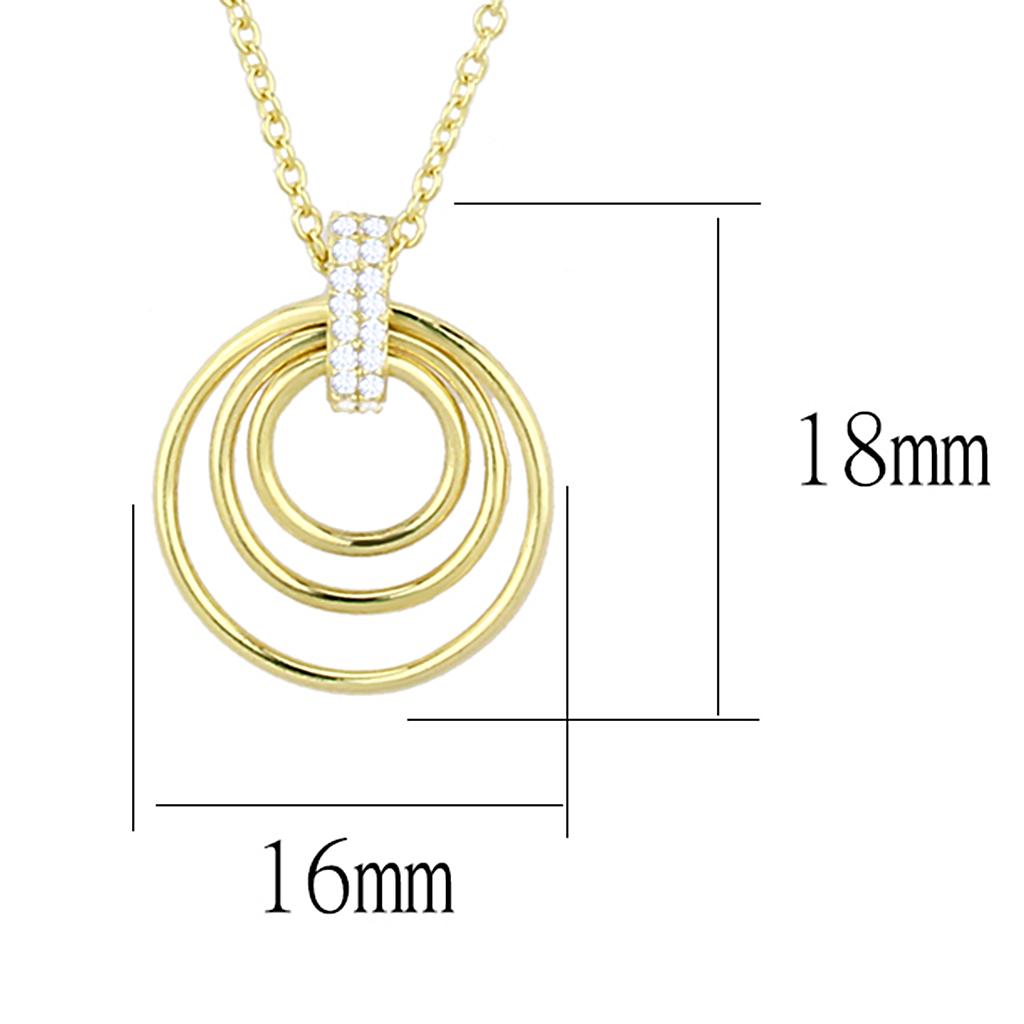 TS601 Gold 925 Sterling Silver Necklace featuring AAA Grade Clear CZ stone, showcasing its elegant design and luxurious finish.