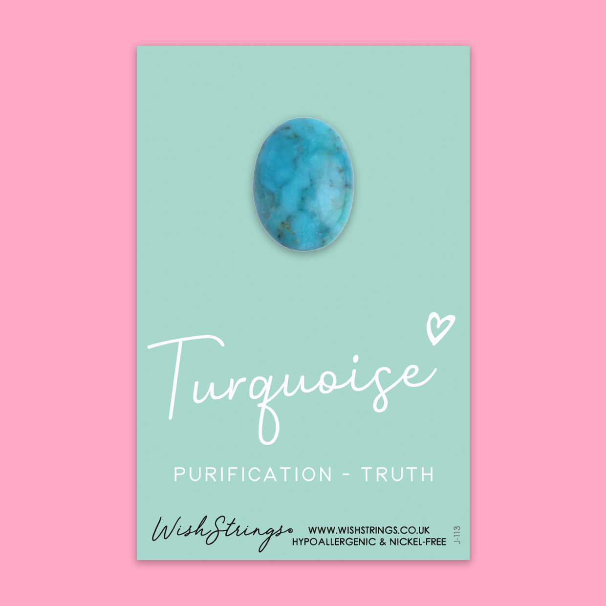 TURQUOISE Crystal Pocket Token displayed on a glossy card with inspirational design, wrapped in clear cellophane.