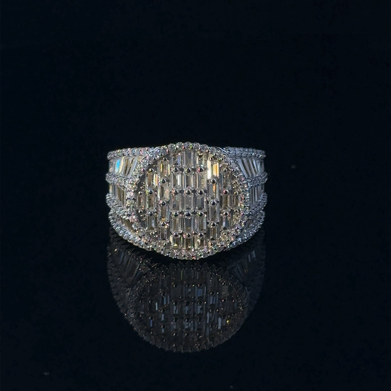 TWINKLE 925 CZ Yellow Gold Men's Iced Out Ring featuring sparkling cubic zirconia stones set in a sterling silver band.