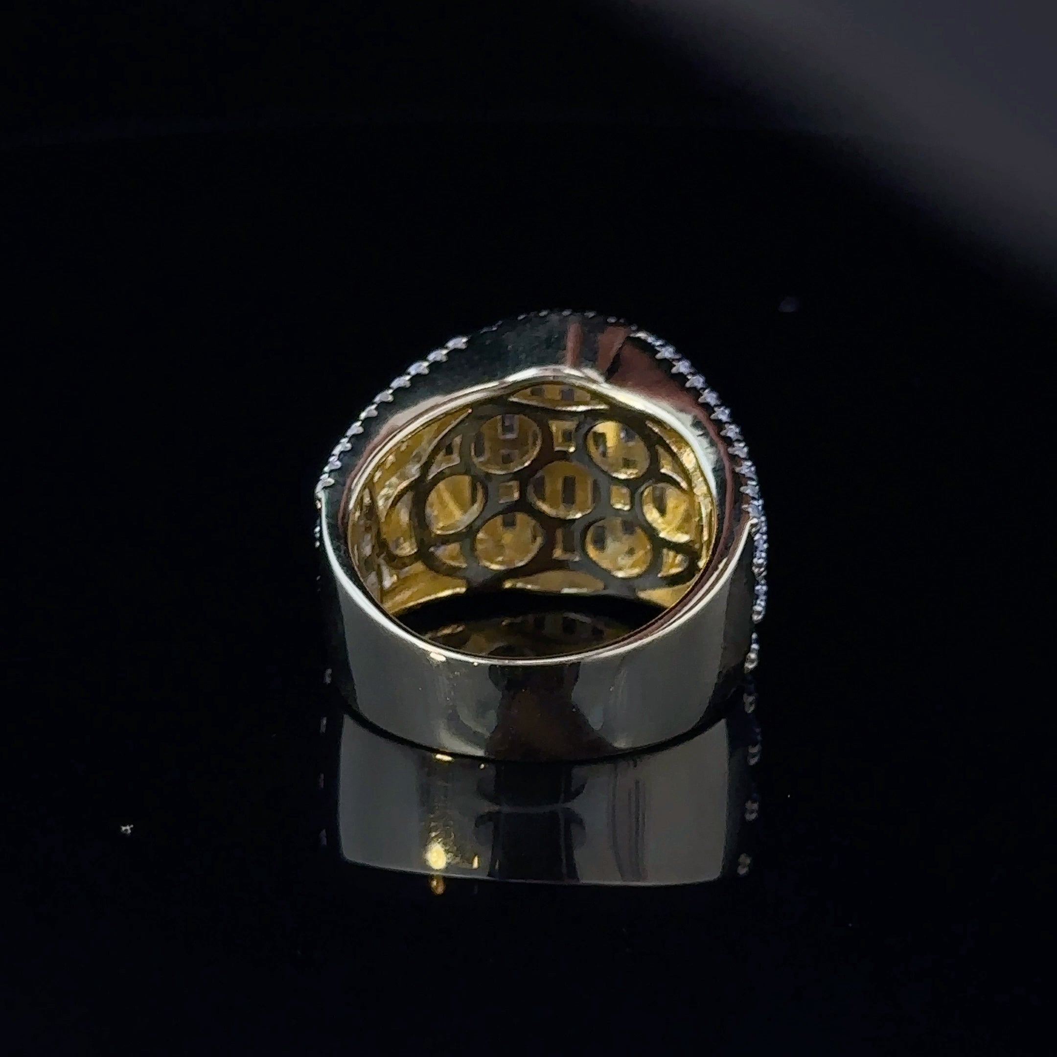 TWINKLE 925 CZ Yellow Gold Men's Iced Out Ring featuring sparkling cubic zirconia stones set in a sterling silver band.