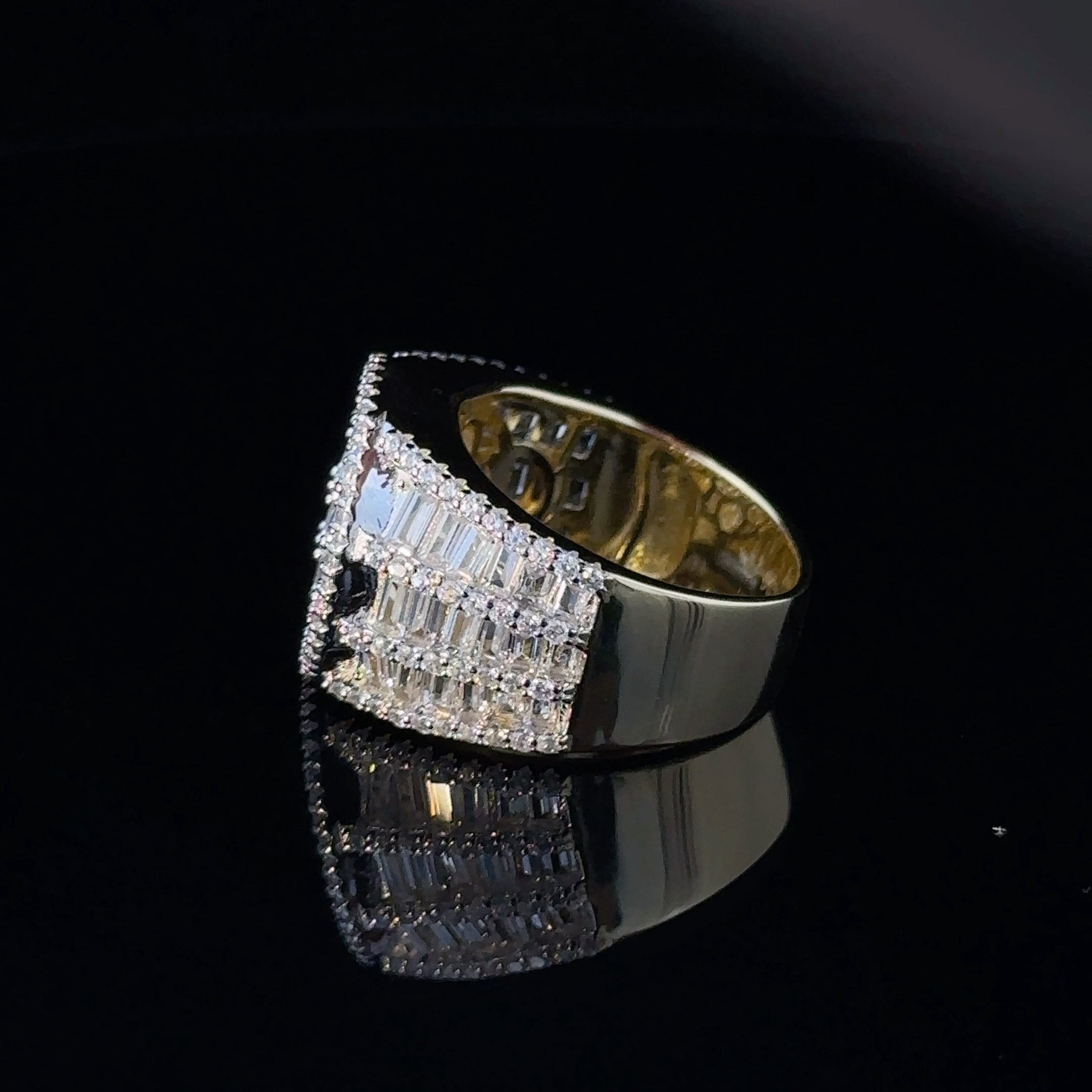 TWINKLE 925 CZ Yellow Gold Men's Iced Out Ring featuring sparkling cubic zirconia stones set in a sterling silver band.