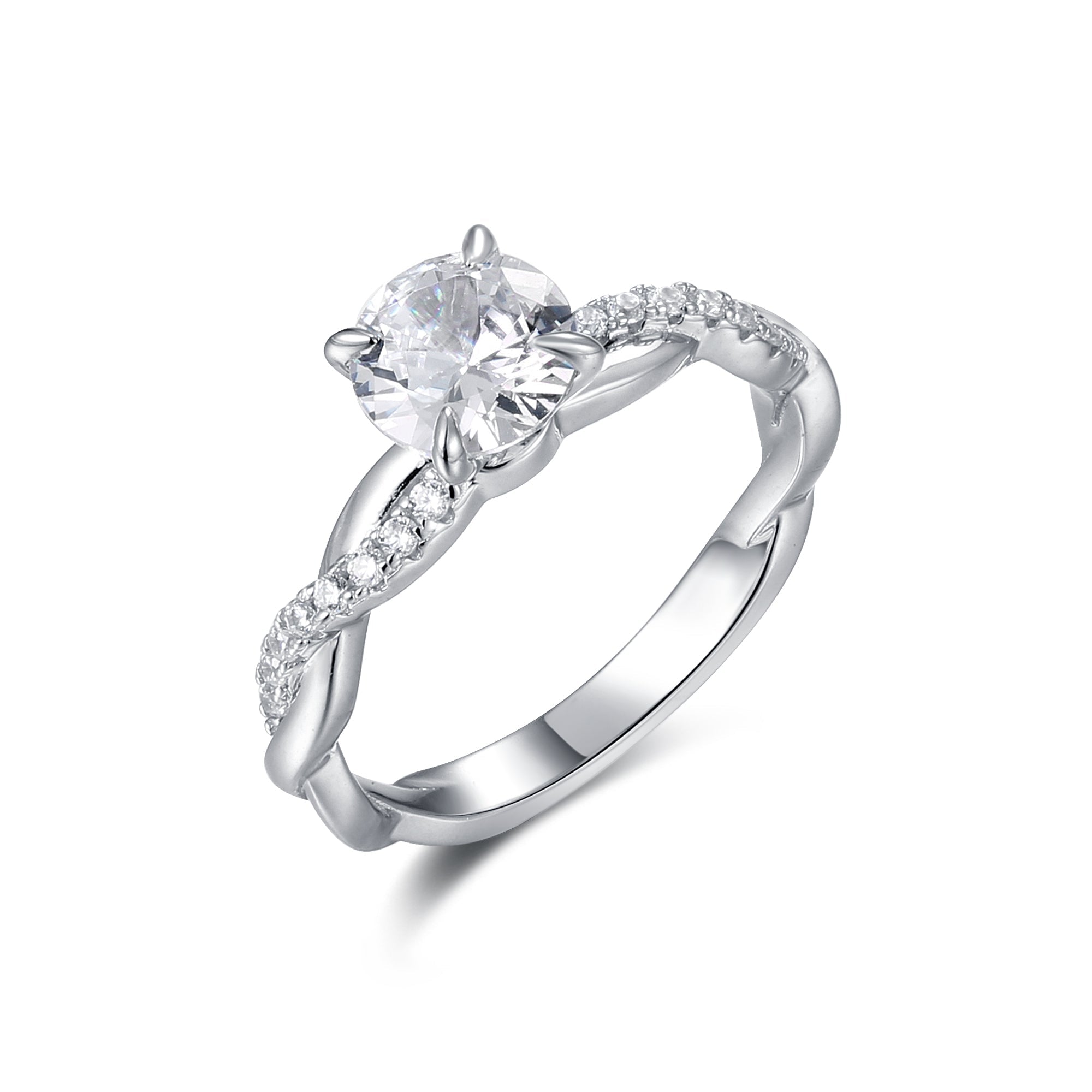 Twist 1 Carat Luxury Ring featuring a large white sapphire set in 925 sterling silver with a real white gold finish.