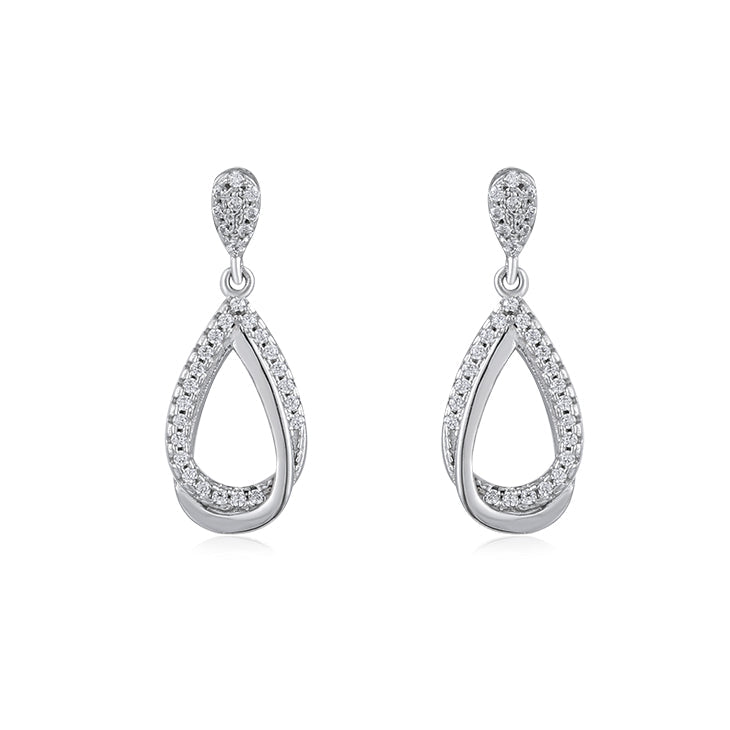 Elegant twist drop earrings made of 925 sterling silver with white sapphire, showcasing a modern design.