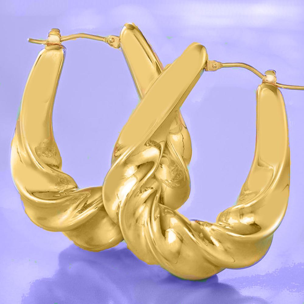 Elegant Twist French Lock Hoop Earrings in 18K Gold Plated, showcasing a unique twist design and secure French lock closure.