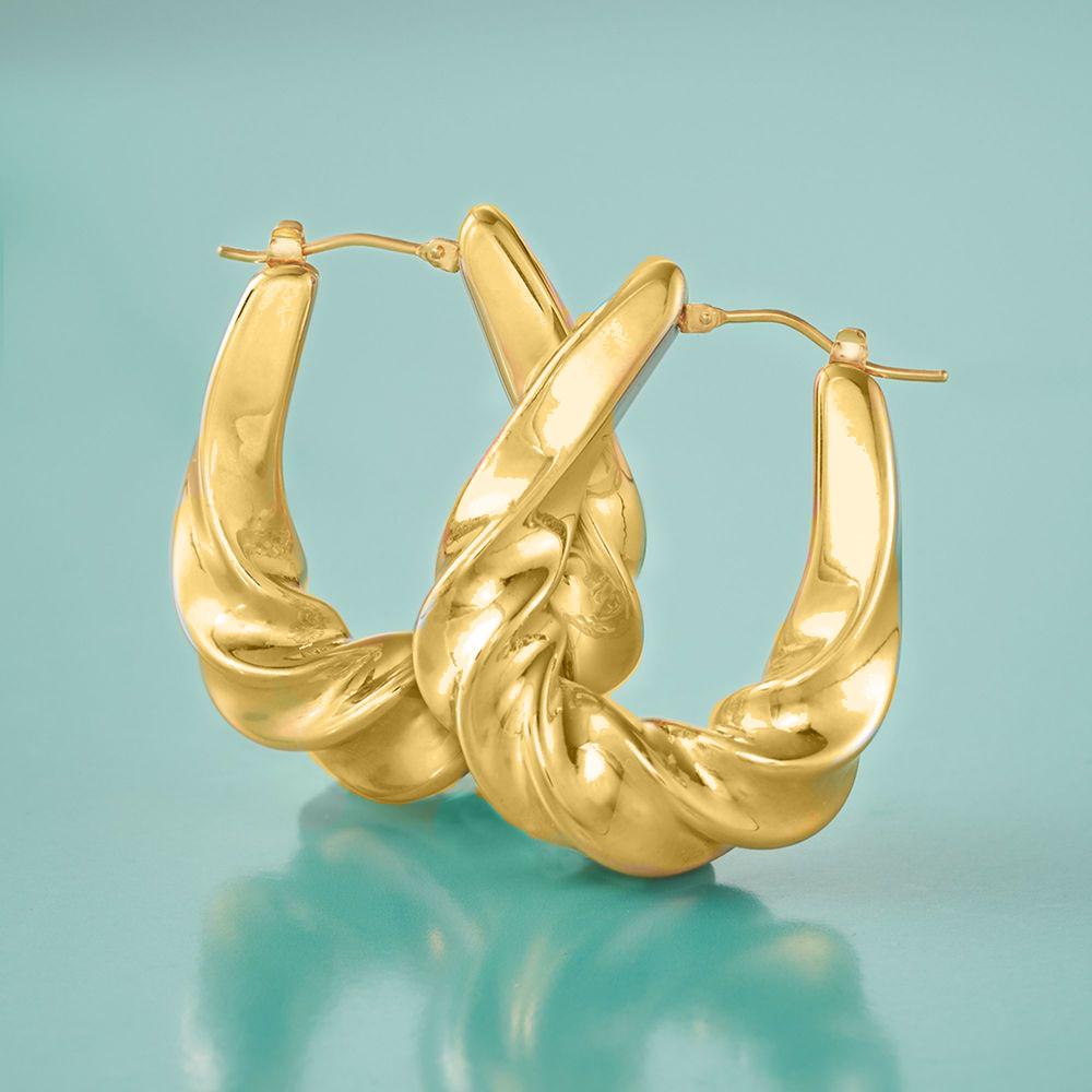 Elegant Twist French Lock Hoop Earrings in 18K Gold Plated, showcasing a unique twist design and secure French lock closure.