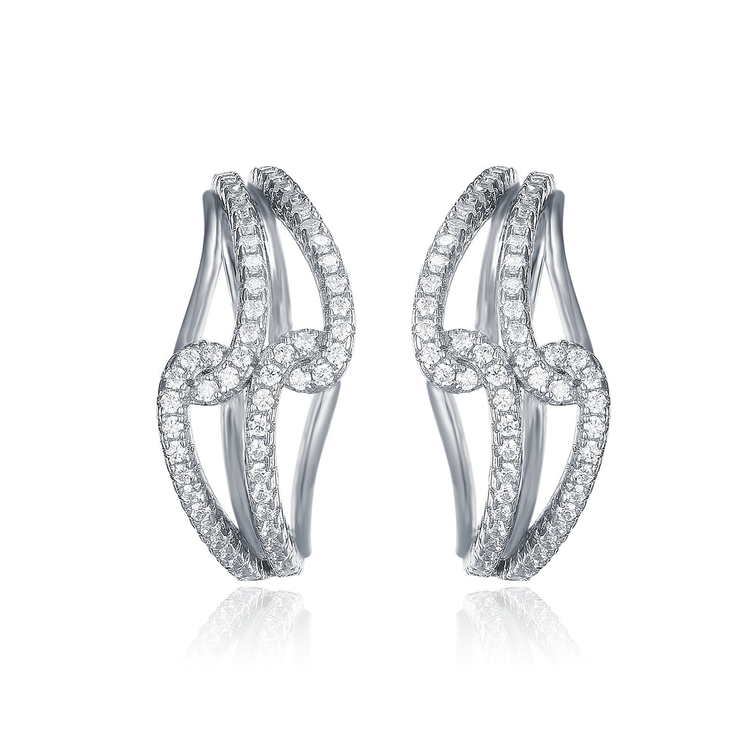 Twist huggie earring made of 925 sterling silver with white sapphire, showcasing a modern design and luxurious finish.