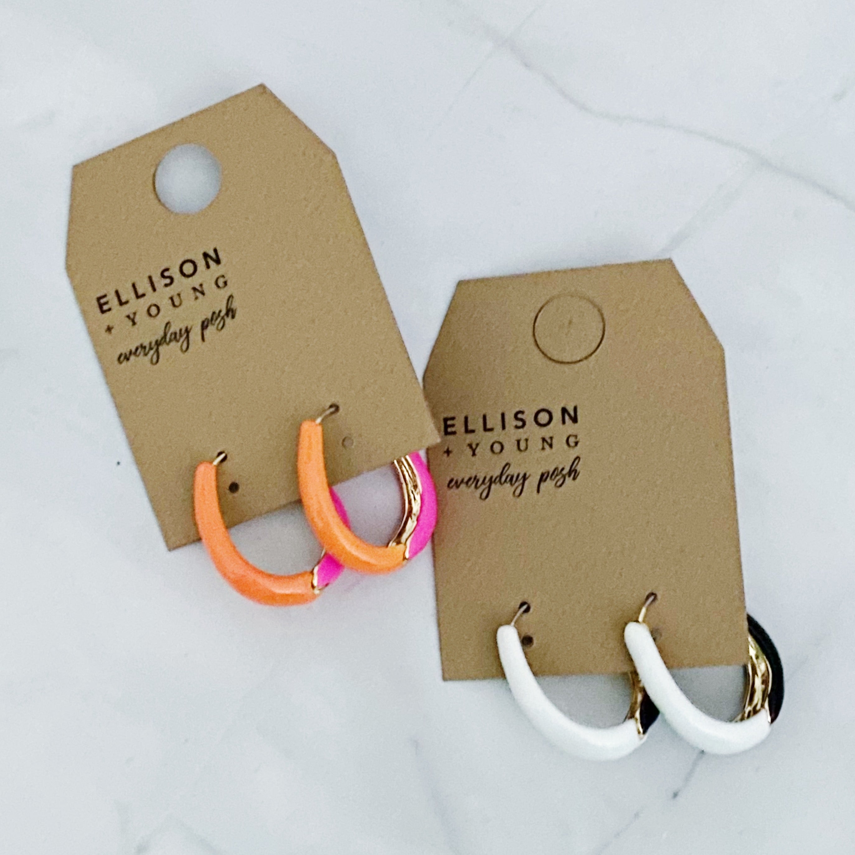 Two Toned Reversible Hoop Earrings featuring gold plating and epoxy color finish, showcasing a stylish and versatile design.