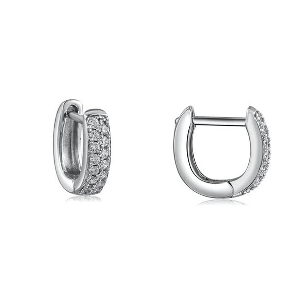 U shape huggie earring made of 925 sterling silver with white gold finish and white sapphire stone, showcasing a stylish and elegant design.