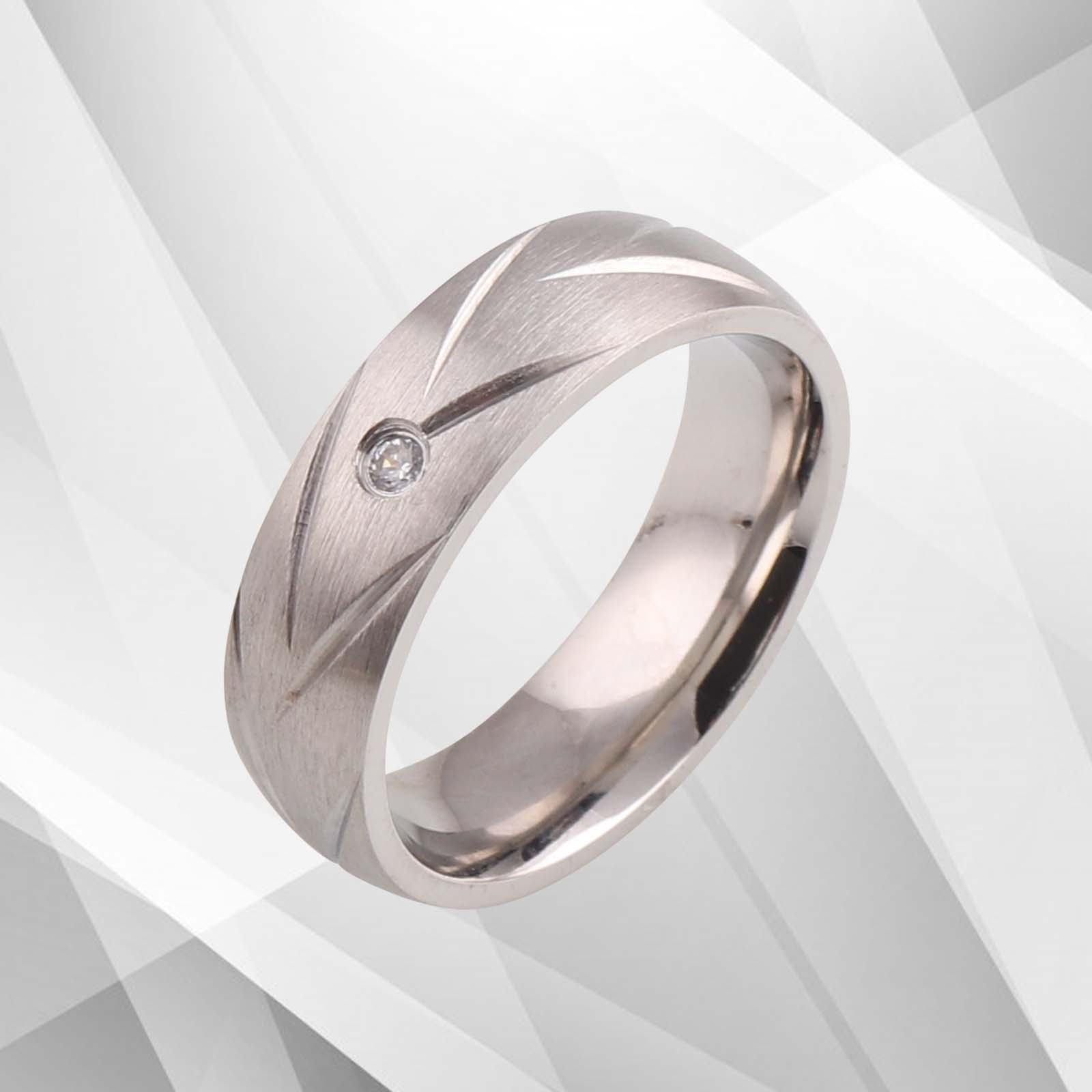 UK 18Ct White Gold Over 0.35Ct CZ Diamond Matt Titanium Wedding Band, showcasing its elegant design and sparkling finish.