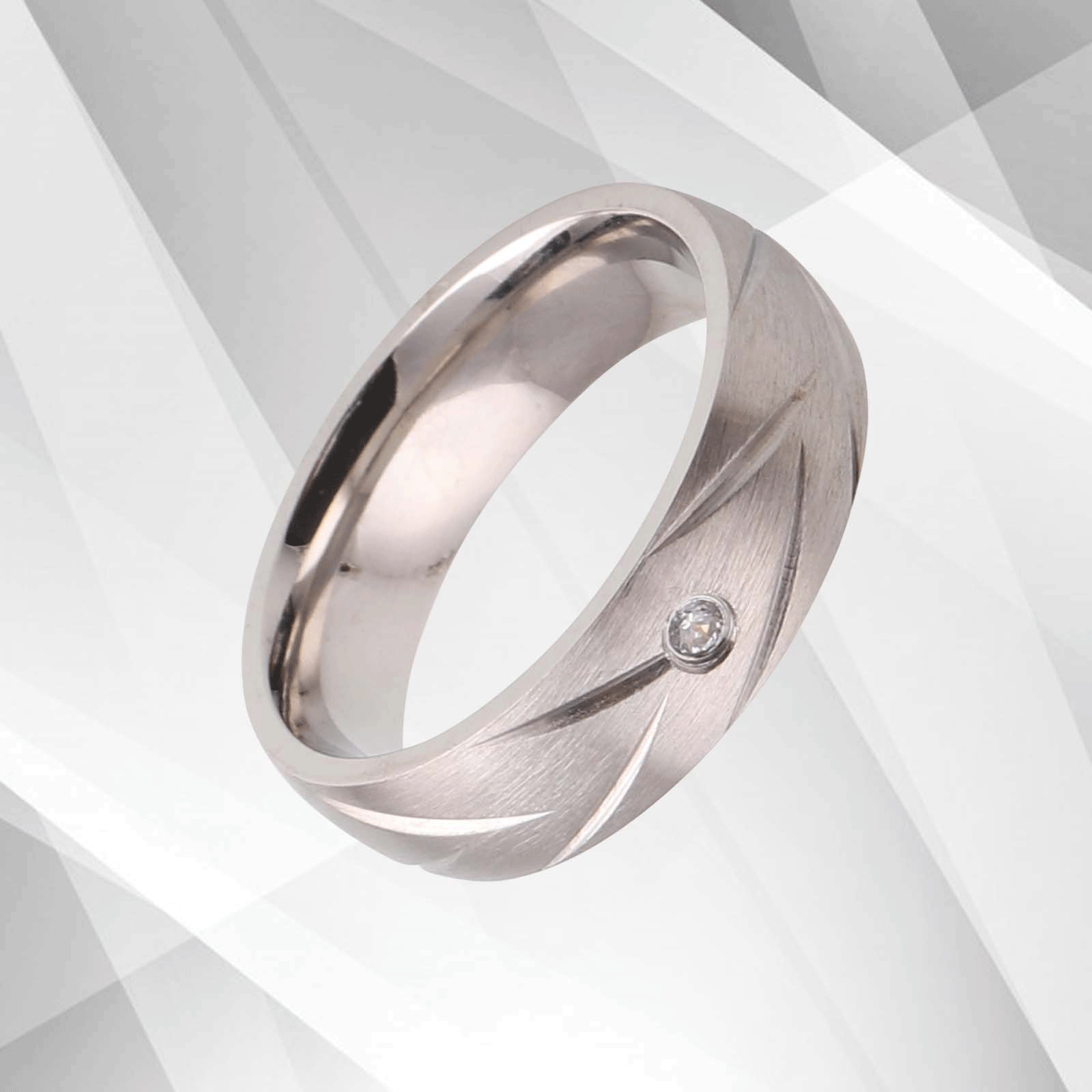 UK 18Ct White Gold Over 0.35Ct CZ Diamond Matt Titanium Wedding Band, showcasing its elegant design and sparkling finish.