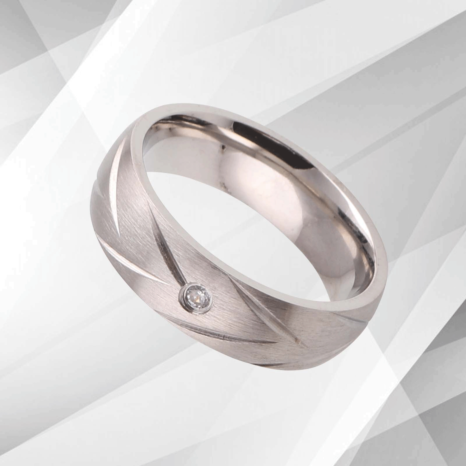 UK 18Ct White Gold Over 0.35Ct CZ Diamond Matt Titanium Wedding Band, showcasing its elegant design and sparkling finish.