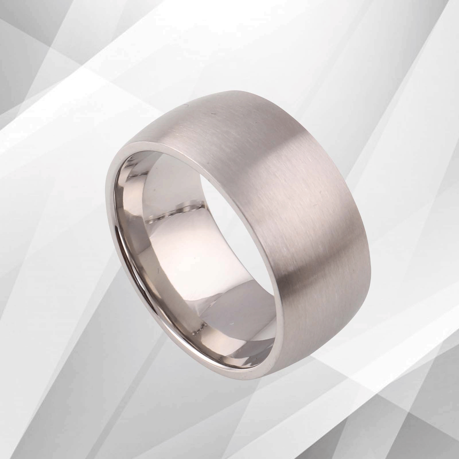 UK Extra Wide Tungsten Men’s D Shaped Engagement Ring with 18Ct White Gold Finish, showcasing a 10mm width and comfort fit design.