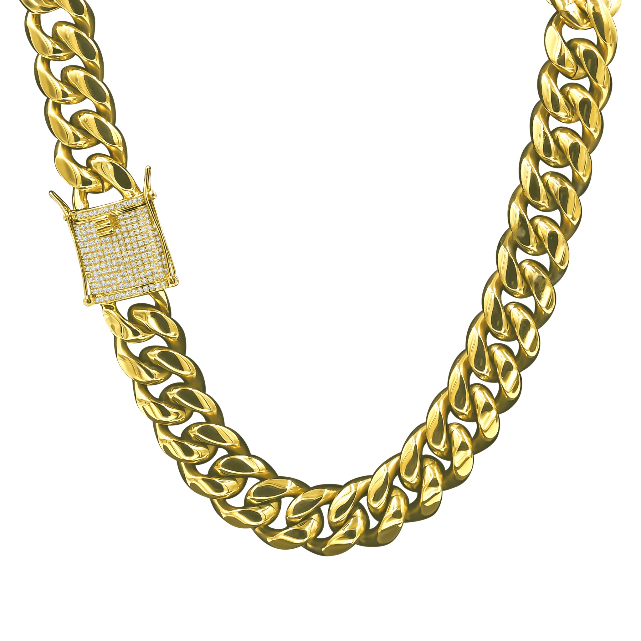 ULTRAIST 18MM Cuban Chain showcasing its classic design and shiny Oro Laminnado finish, available in multiple lengths.