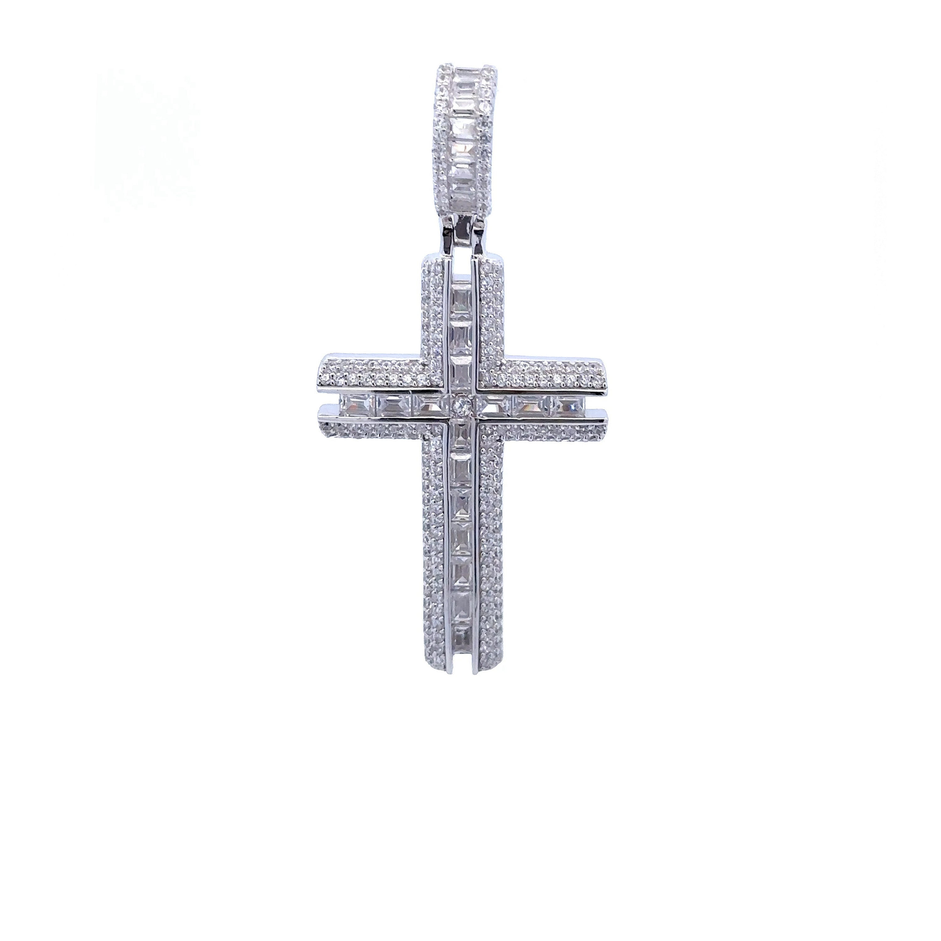 UMBRAN 925 CZ Rhodium Iced Out Pendant featuring sparkling cubic zirconia stones on a sterling silver base.