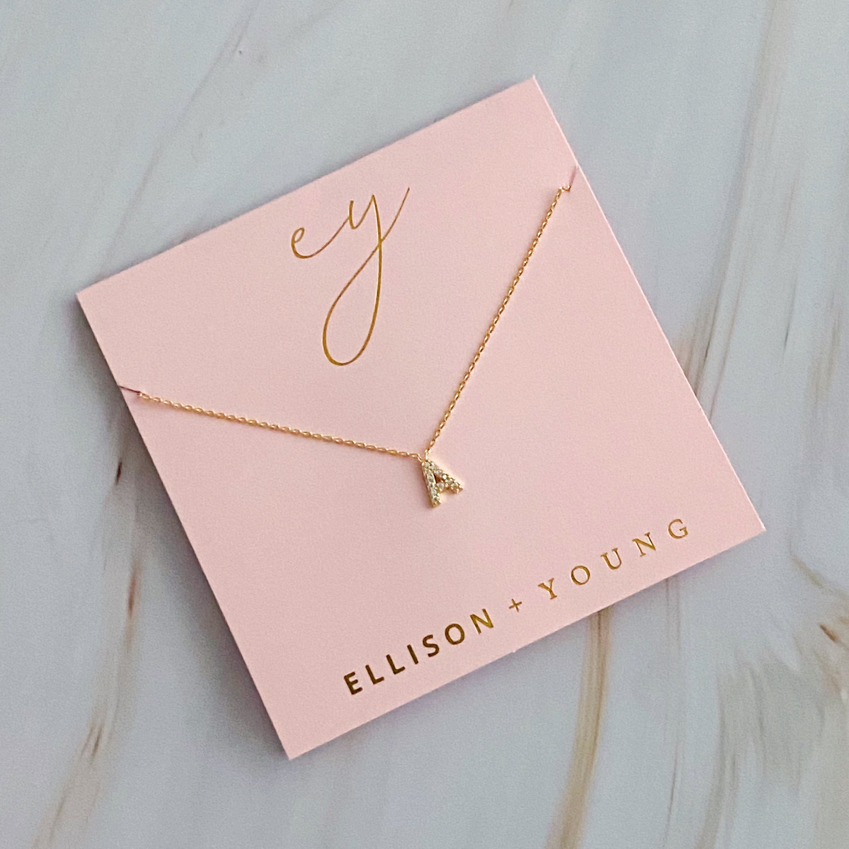 A delicate Understated Beauty Initial Necklace featuring a gold plated initial pendant adorned with sparkling cubic zirconia stones.