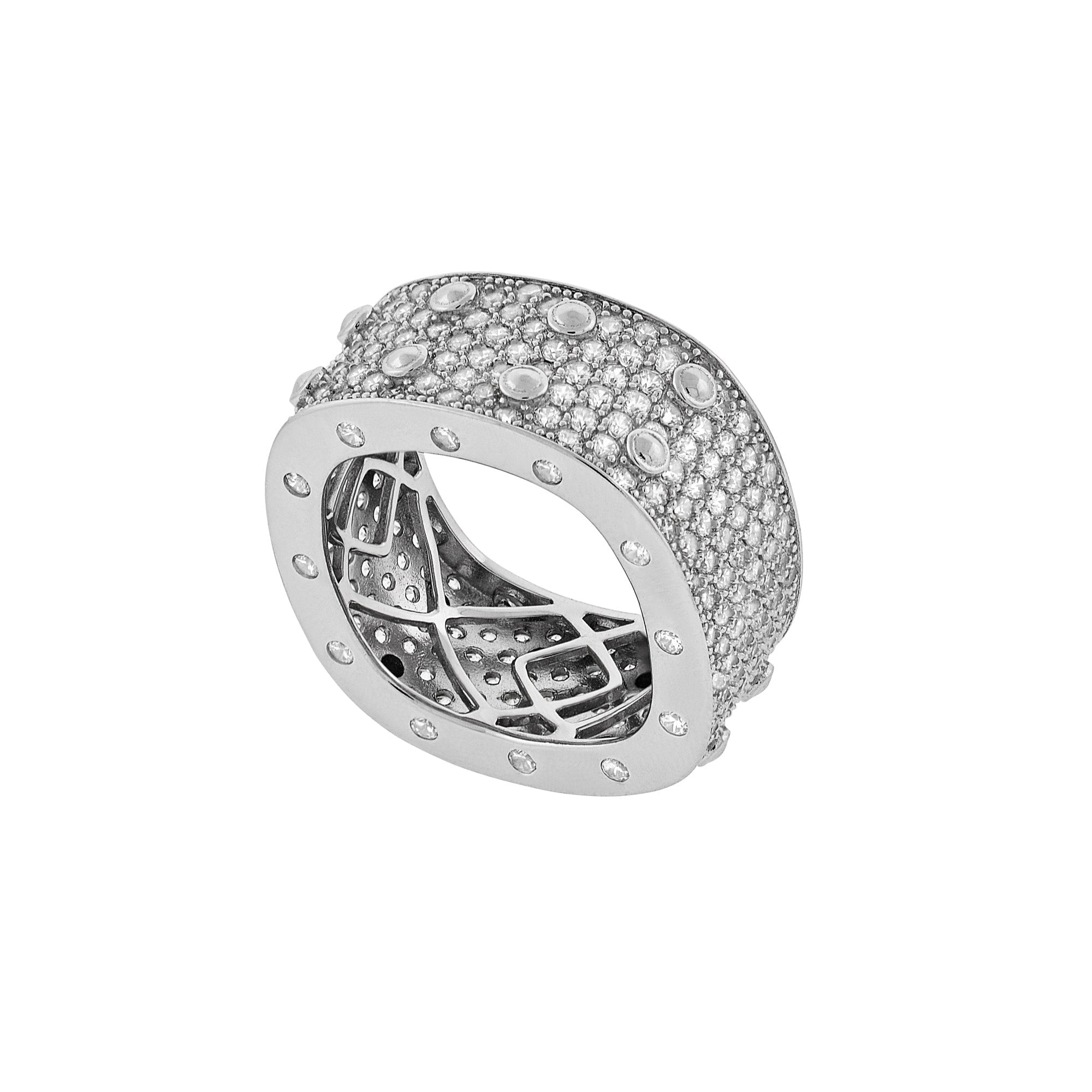 Unisex square iced ring made of 925 Sterling Silver with Lachouette white sapphire, elegantly displayed in a gift box.