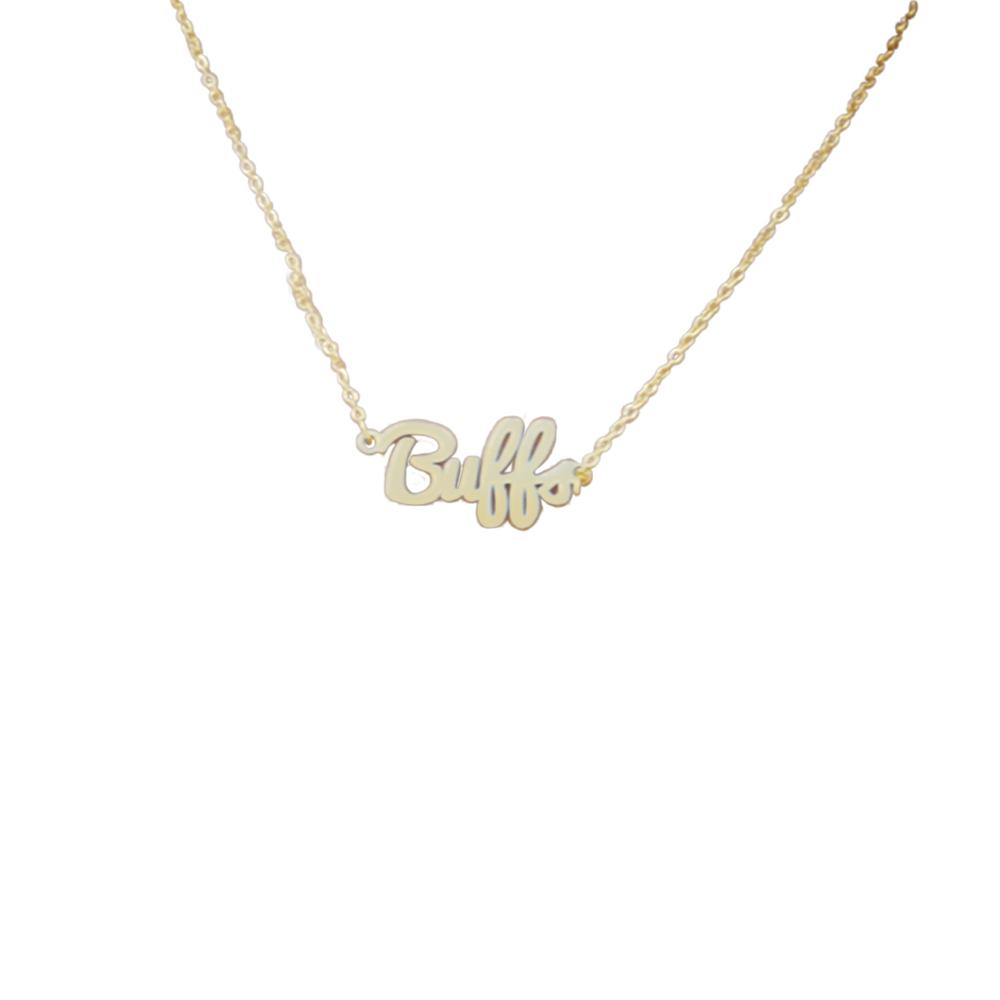 University of Colorado Script Necklace with gold finish and adjustable chain.