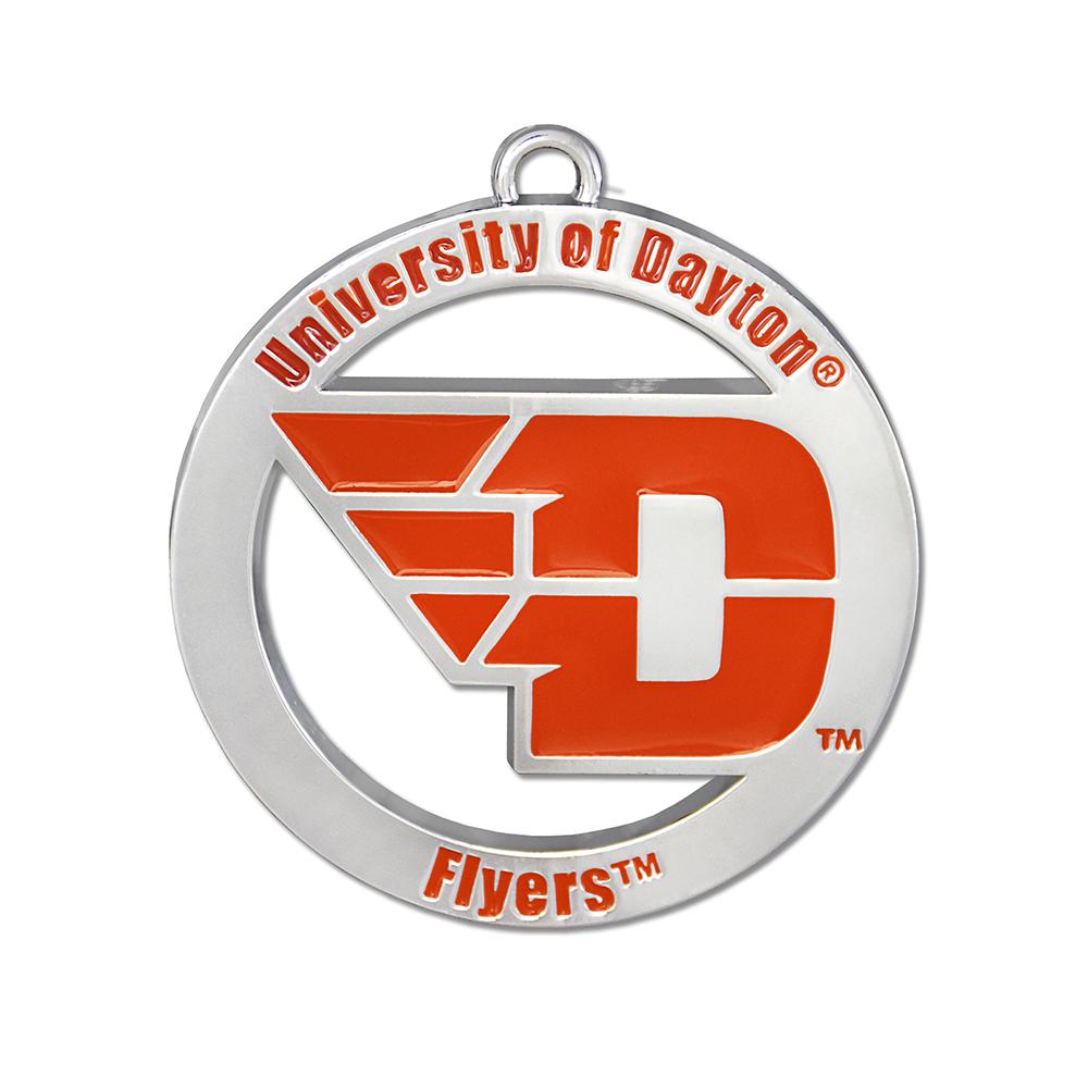 University of Dayton Flyers Ornament featuring the vibrant Flyers logo on a 2-inch round ornament, perfect for holiday displays.