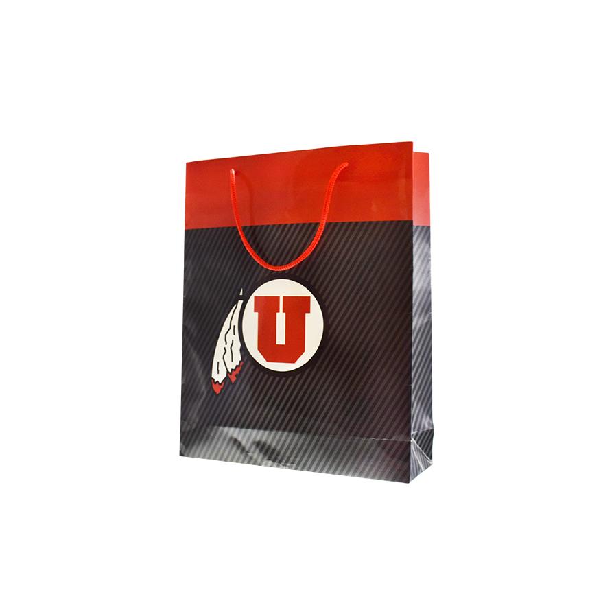 University of Utah Gift Bag, measuring 11 x 13 x 3 inches, featuring vibrant colors and official branding.