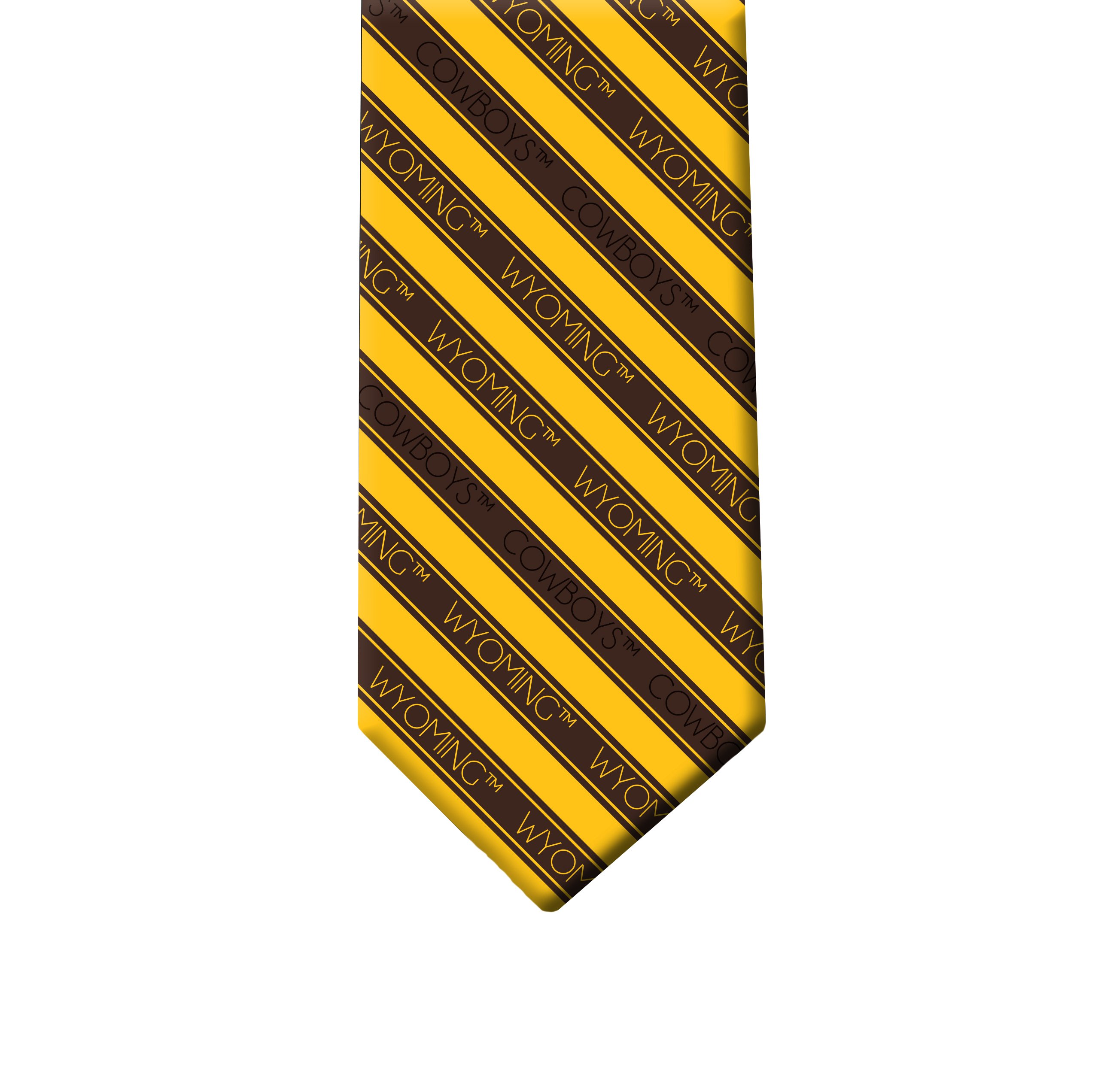 University of Wyoming necktie featuring a trendy striped design, made from durable microfiber material.