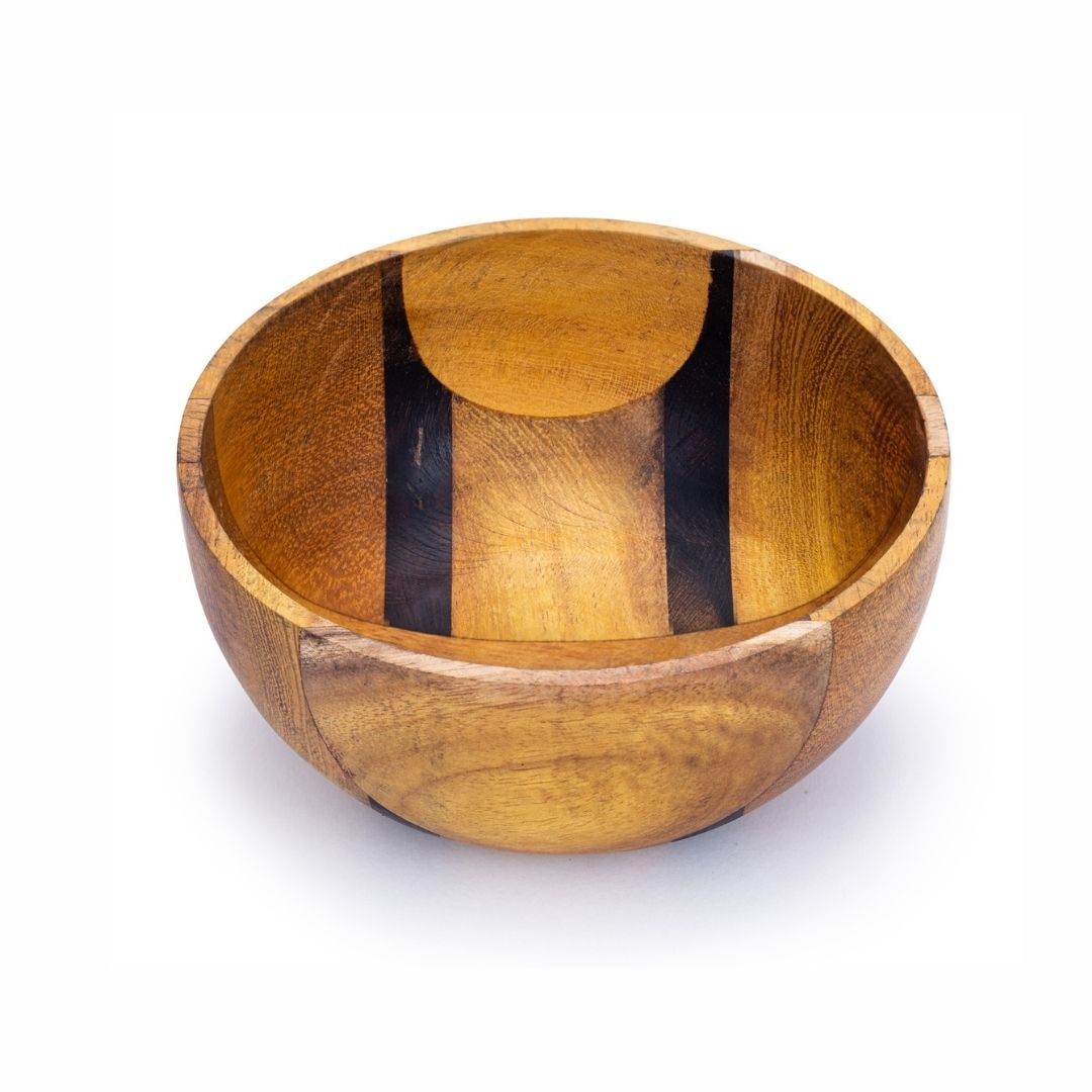 Upcycled Handmade Small Wooden Bowl featuring unique patterns, crafted from reclaimed teak, rosewood, and jackfruit, showcasing rich grain and deep tones.