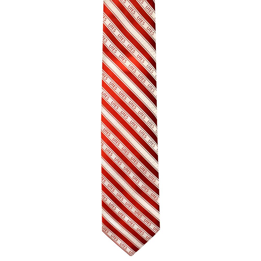 Utah Men's Tie featuring trendy stripes, made from durable microfiber, showcasing University of Utah colors.