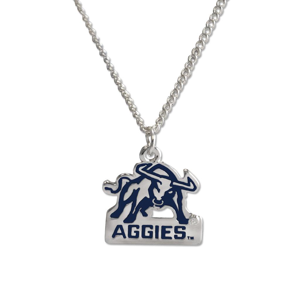 Utah State Aggie Fan Necklace featuring the university logo on a silver pendant with an adjustable chain.