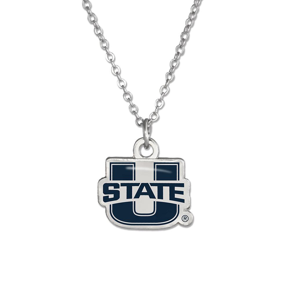 Utah State University U-State Necklace featuring a round USU logo pendant on an adjustable silver chain.