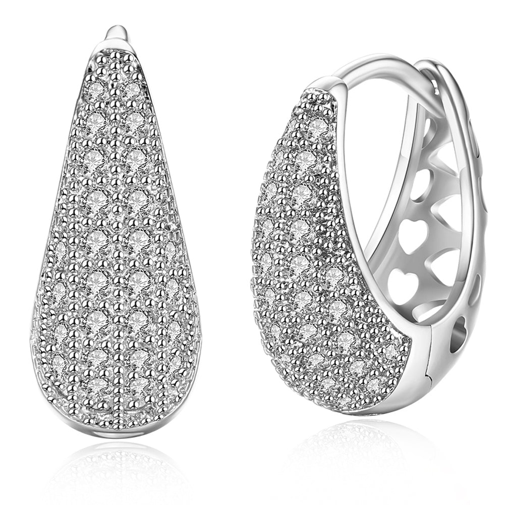 Elegant Valentines Crystal Pav'e Earrings set in 18K white gold, featuring shimmering white crystals in a stylish design.