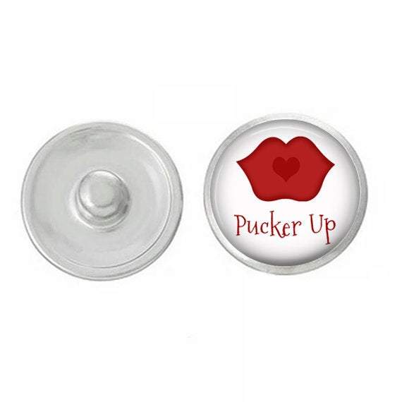 Studio66 LLC Pucker Up Handpressed Snap featuring vibrant lips design, perfect for Valentine's Day gifts and everyday wear.