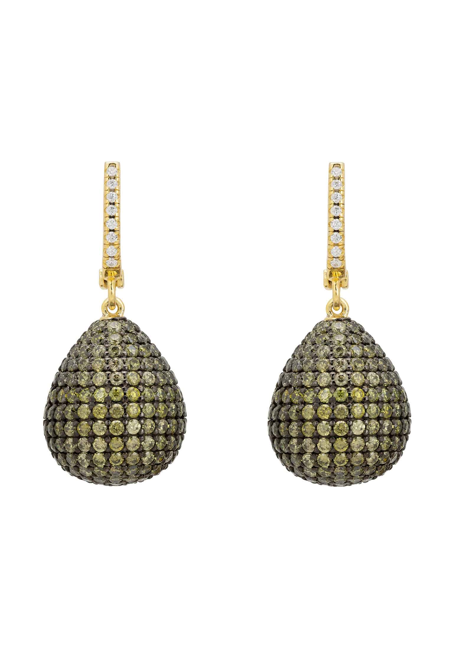 Valerie Pear Drop Gemstone Earrings in Gold Peridot, featuring a pear-shaped design with sparkling zirconia and a creole fastening.