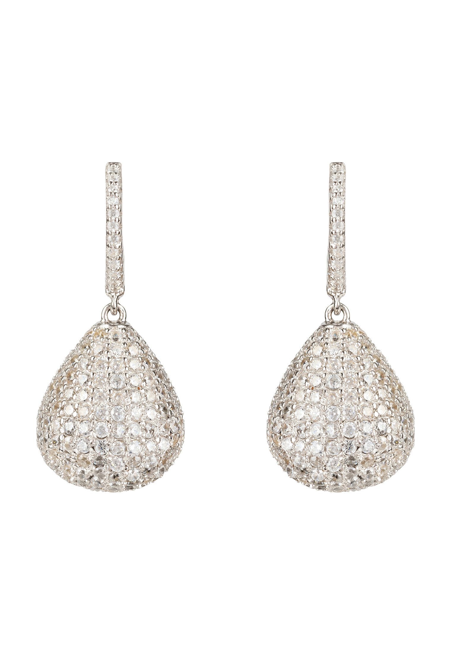 Valerie Pear Drop Gemstone Earrings in sterling silver with sparkling zirconia, showcasing a brilliant-cut pear drop design.