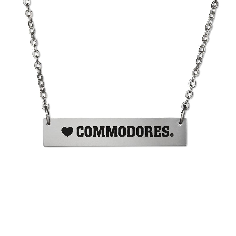 Vanderbilt Bar Necklace featuring a sleek bar design and adjustable chain, showcasing school spirit.