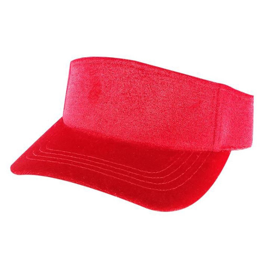 A pack of six stylish velvet sun visor hats in various colors, featuring a curved visor and velcro closure, perfect for sun protection.