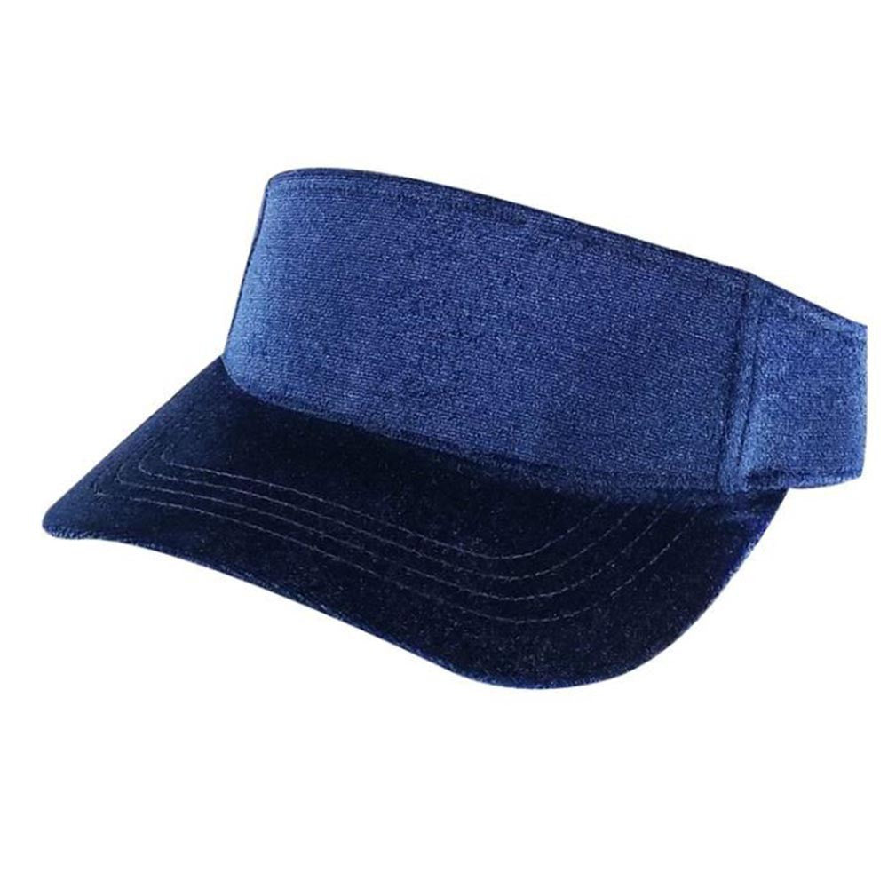 A pack of six stylish velvet sun visor hats in various colors, featuring a curved visor and velcro closure, perfect for sun protection.