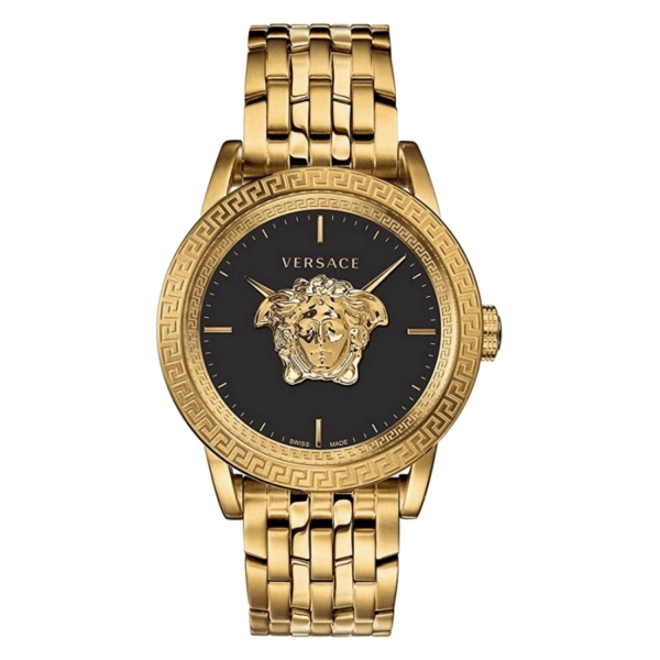 Gold Versace wristwatch with Medusa.