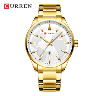 VERSATILITY CLASSIC METAL I 551072 watch featuring a unique map dial and golden polished metal strap, showcasing elegance and sophistication.