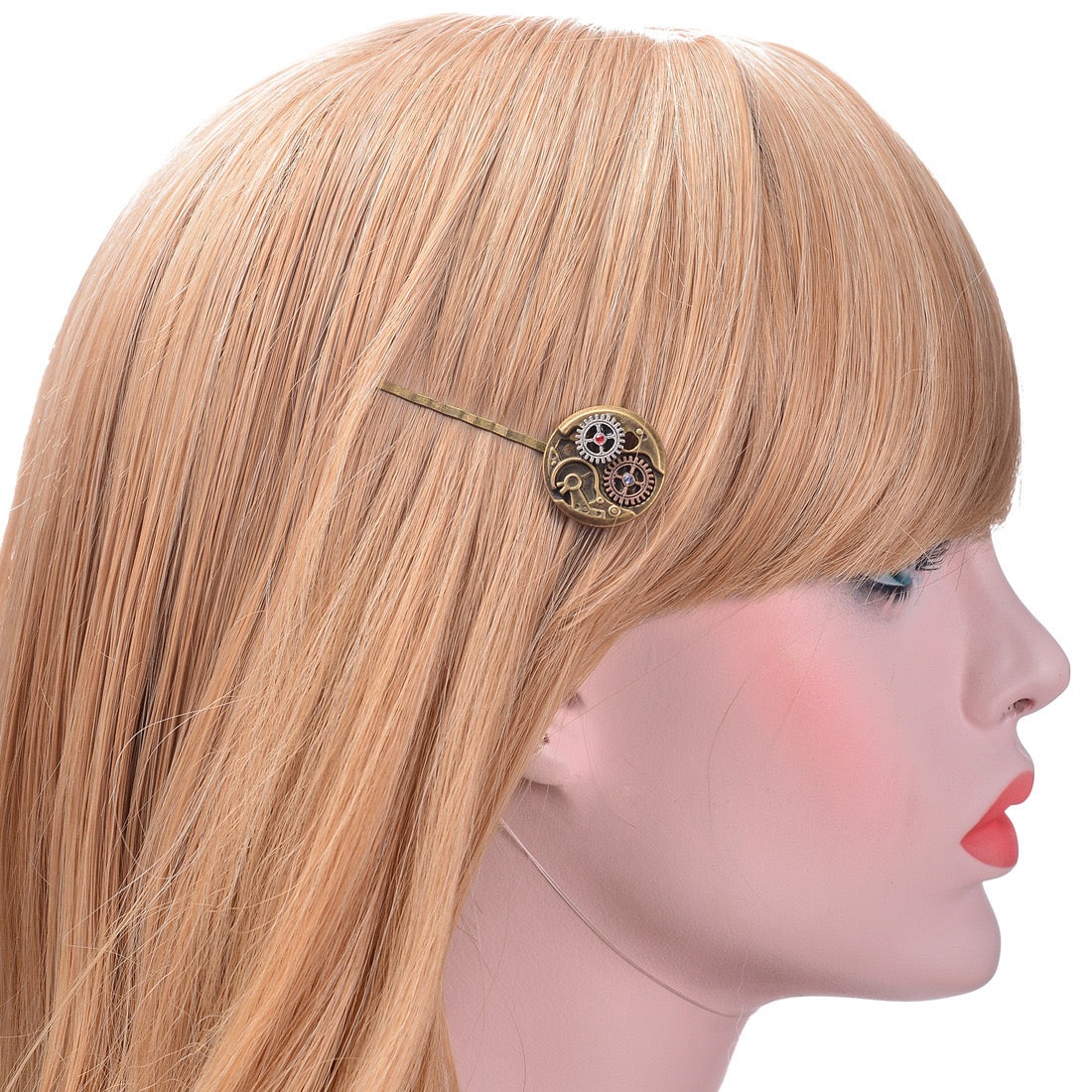 Vintage Clock Movement Hair Clip made of alloy, featuring intricate clock design and secure clasp for stylish hair styling.