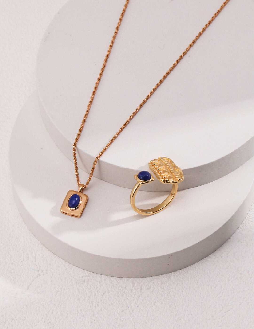 Vintage Style Lapus Lazuli Pendant Necklace featuring a deep blue lapus lazuli stone set in gold vermeil on a delicate chain.