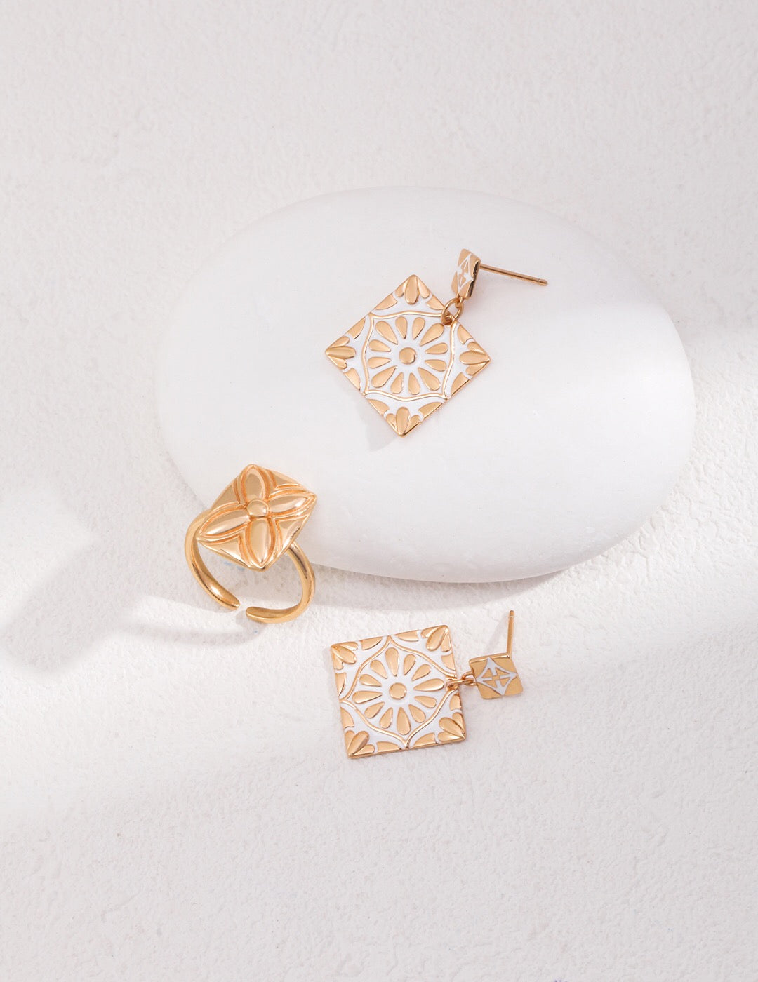 Vintage Style Square Drip Glaze Earrings featuring a unique drip glaze finish, crafted from sterling silver and gold vermeil, displayed elegantly.