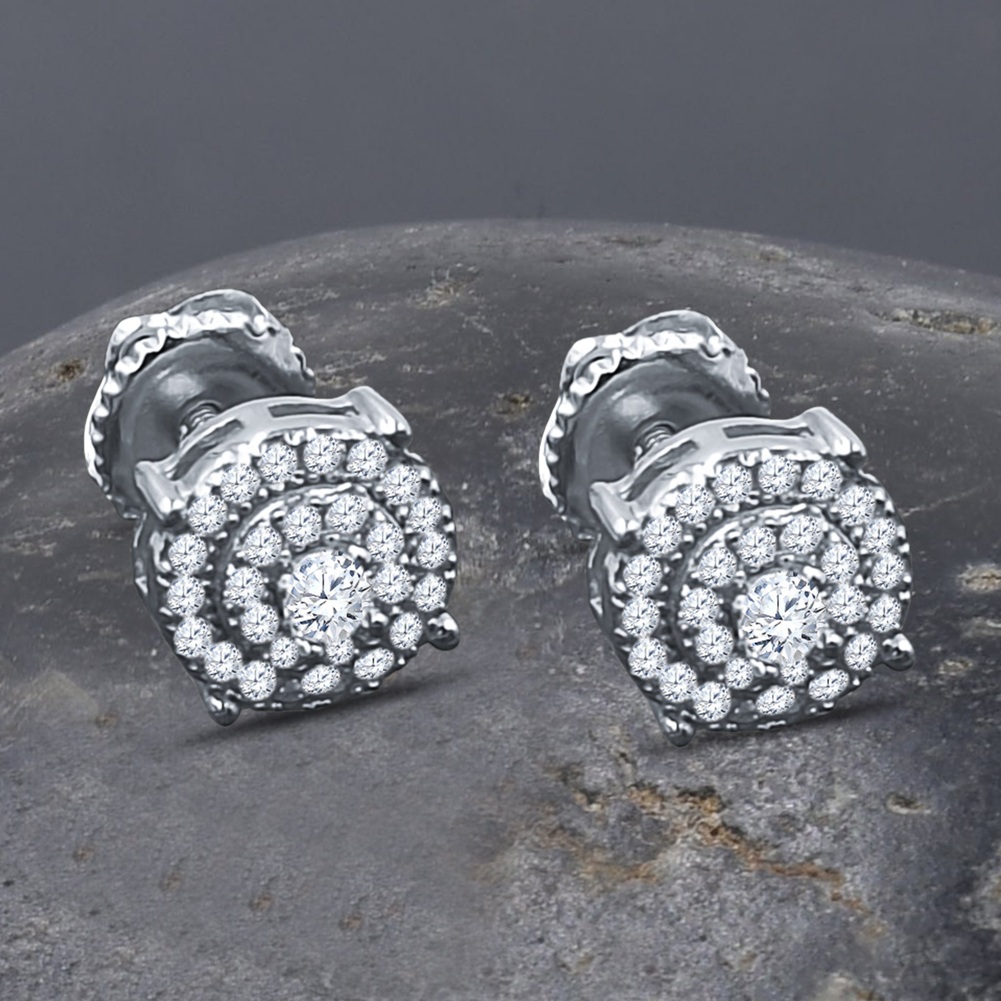 VIRTUOSITY Silver Earrings featuring circular CZ stones and elegant design, perfect for any occasion.