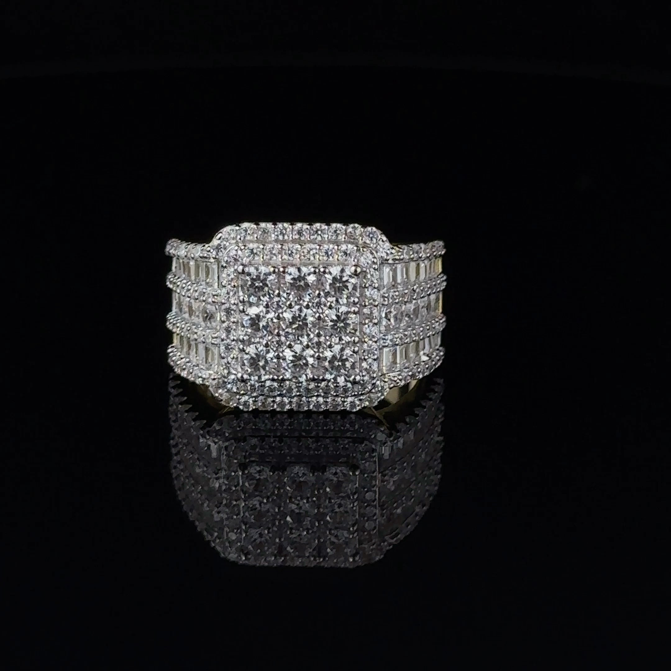 VIVACITY 925 CZ Men's Iced Out Ring featuring white cubic zirconia stones set in a sterling silver band, showcasing elegance and style.