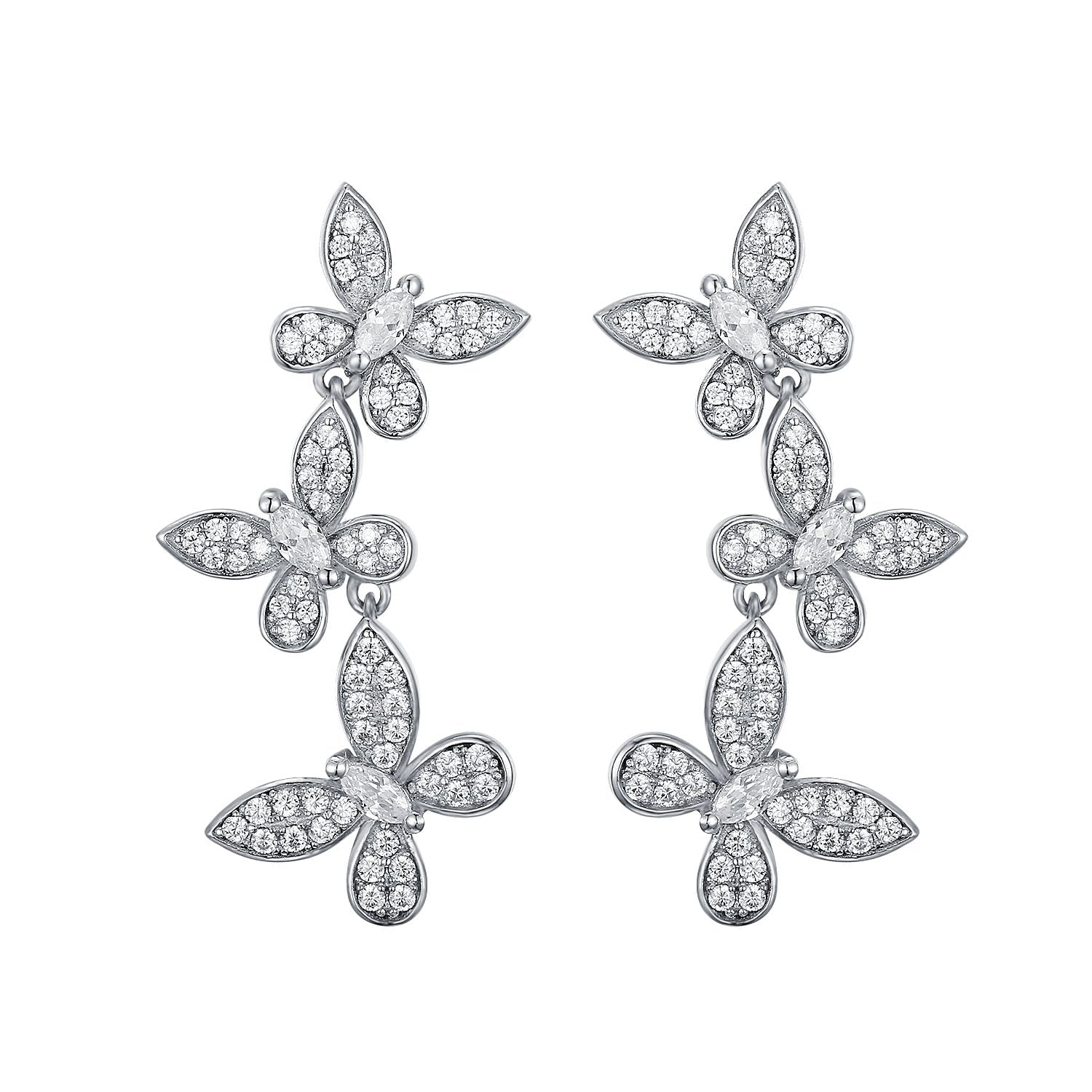 Vividly butterfly stud earrings for women, crafted from sterling silver with white sapphire stones, showcasing intricate butterfly wing design.