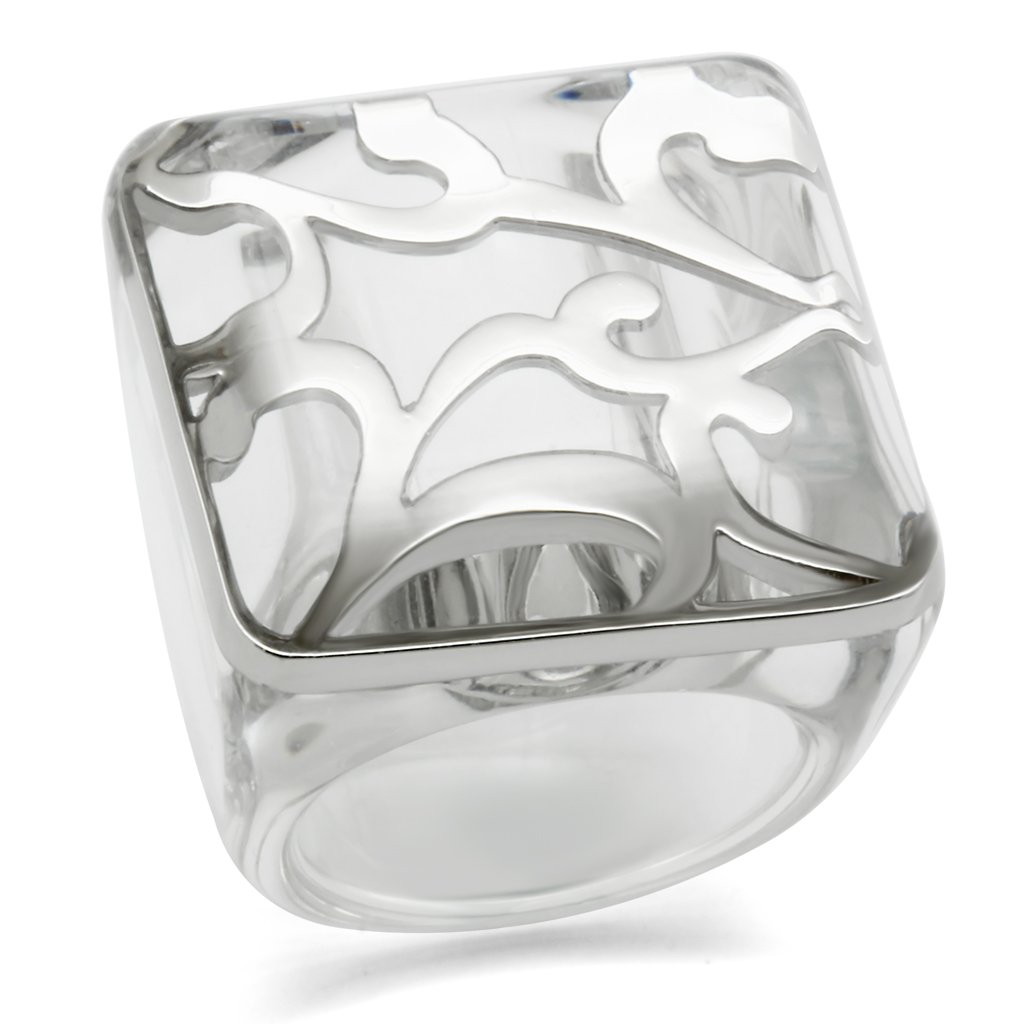 VL012 Rhodium Brass Ring featuring a clear synthetic stone, showcasing its elegant design and shiny finish.