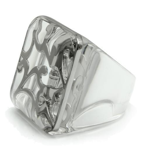 VL012 Rhodium Brass Ring featuring a clear synthetic stone, showcasing its elegant design and shiny finish.