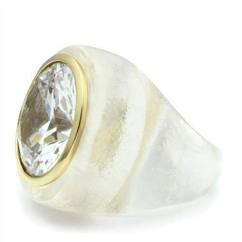 VL018 Gold Brass Ring featuring a clear AAA Grade CZ stone, elegantly designed for any occasion.